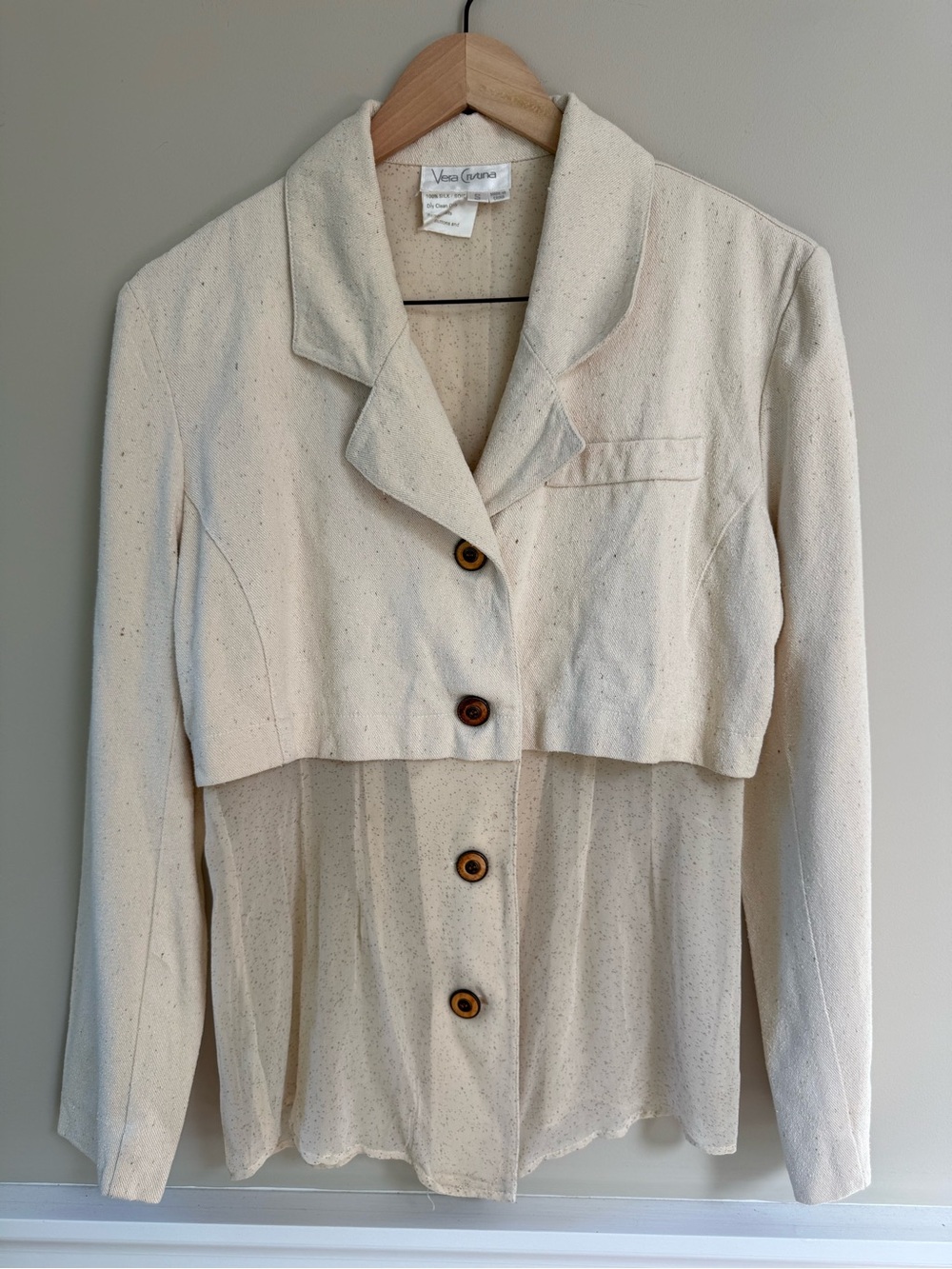 Unique 100% silk Vintage Cream Cropped Button-Front Blazer